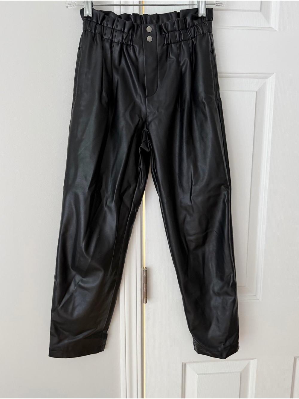 Zara Girls Faux Leather Paperbag Pleated Pants, Size 11-12y